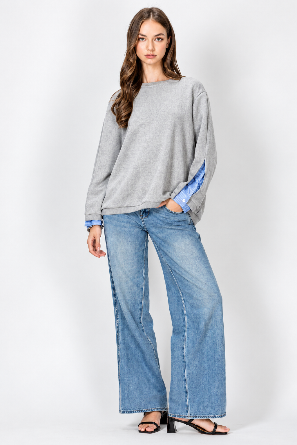 Kerra Knit Top with Attached Layered Shirt Sleeve Cuffs