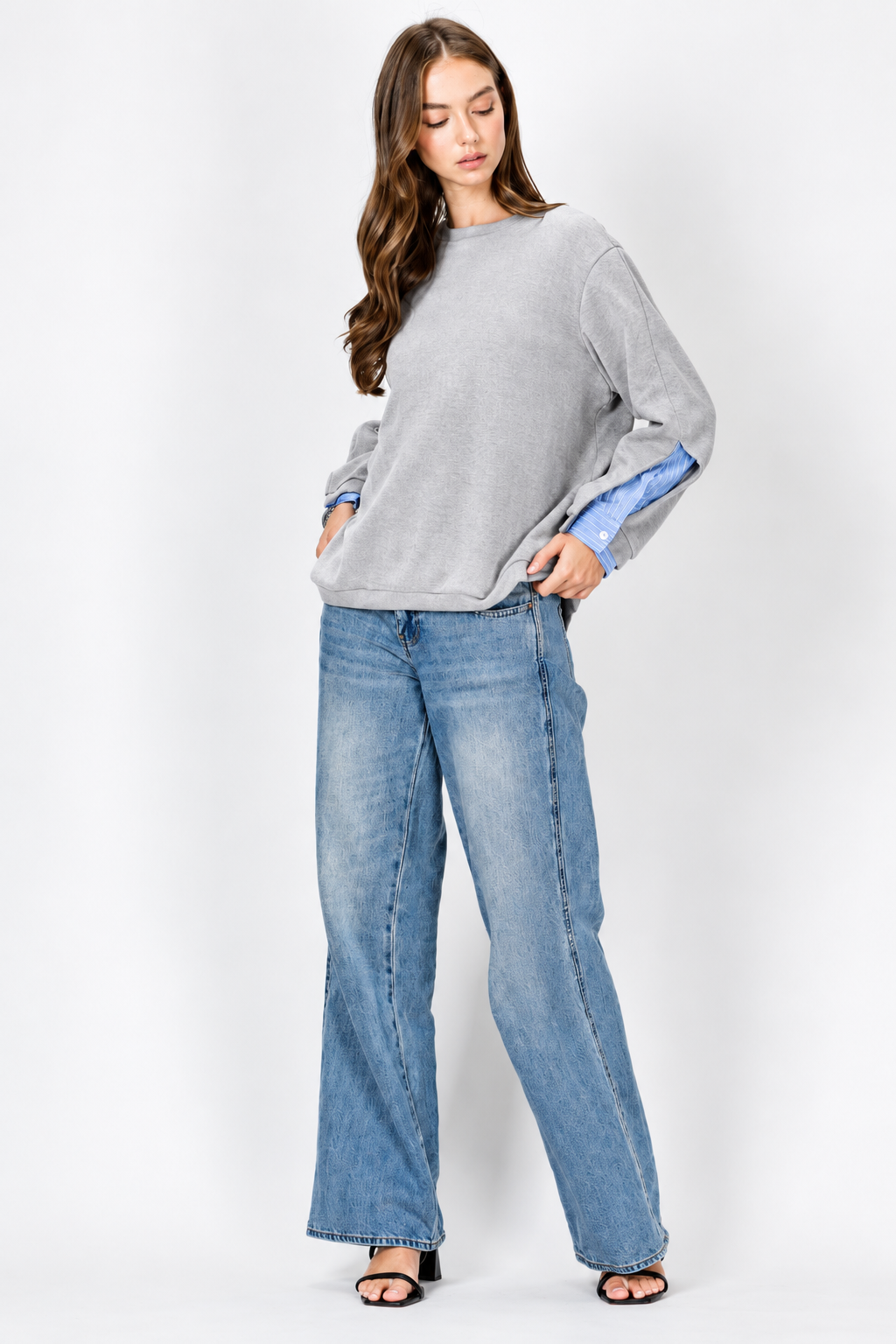 Kerra Knit Top with Attached Layered Shirt Sleeve Cuffs