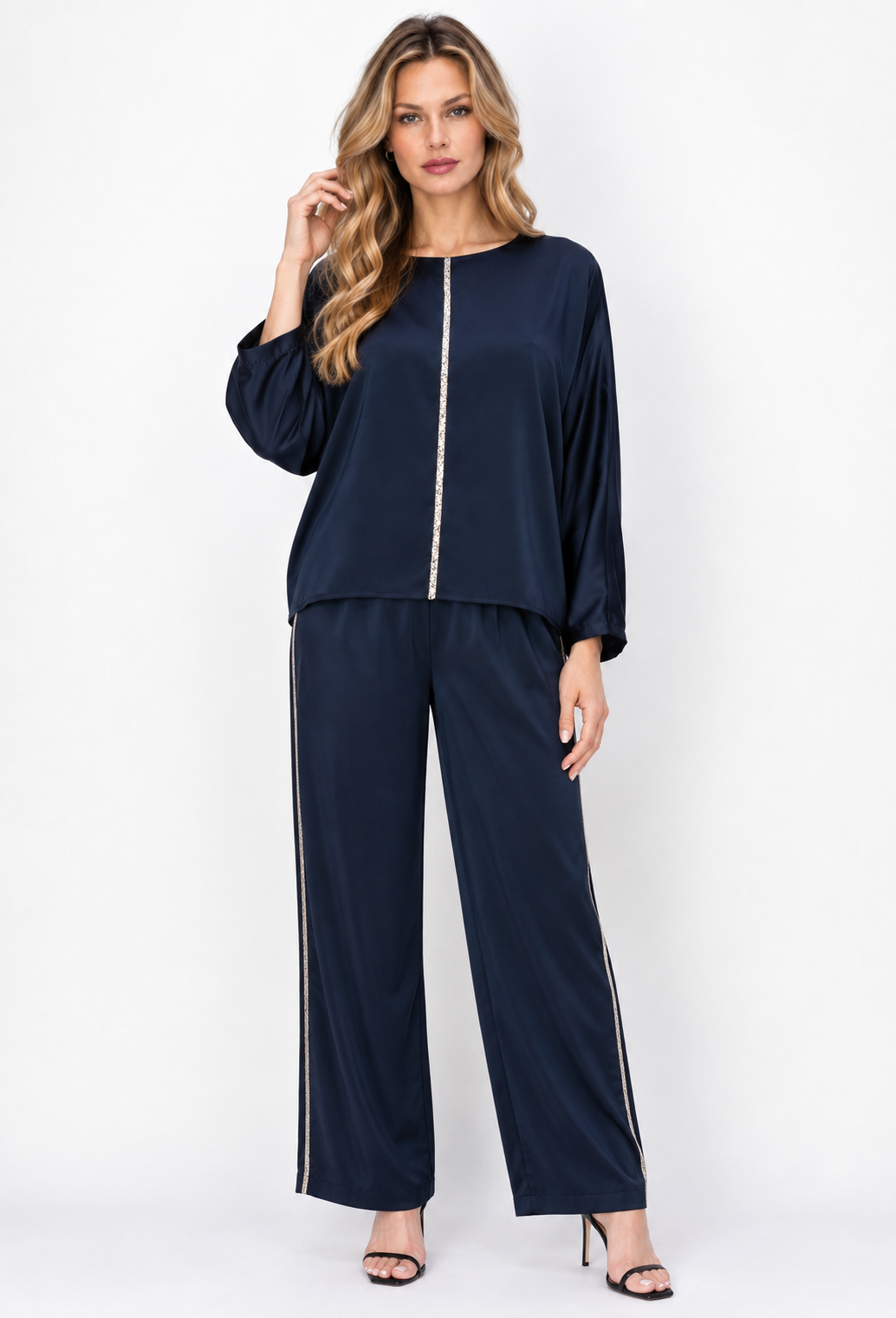 Wilma Satin Top with Diamond Trim