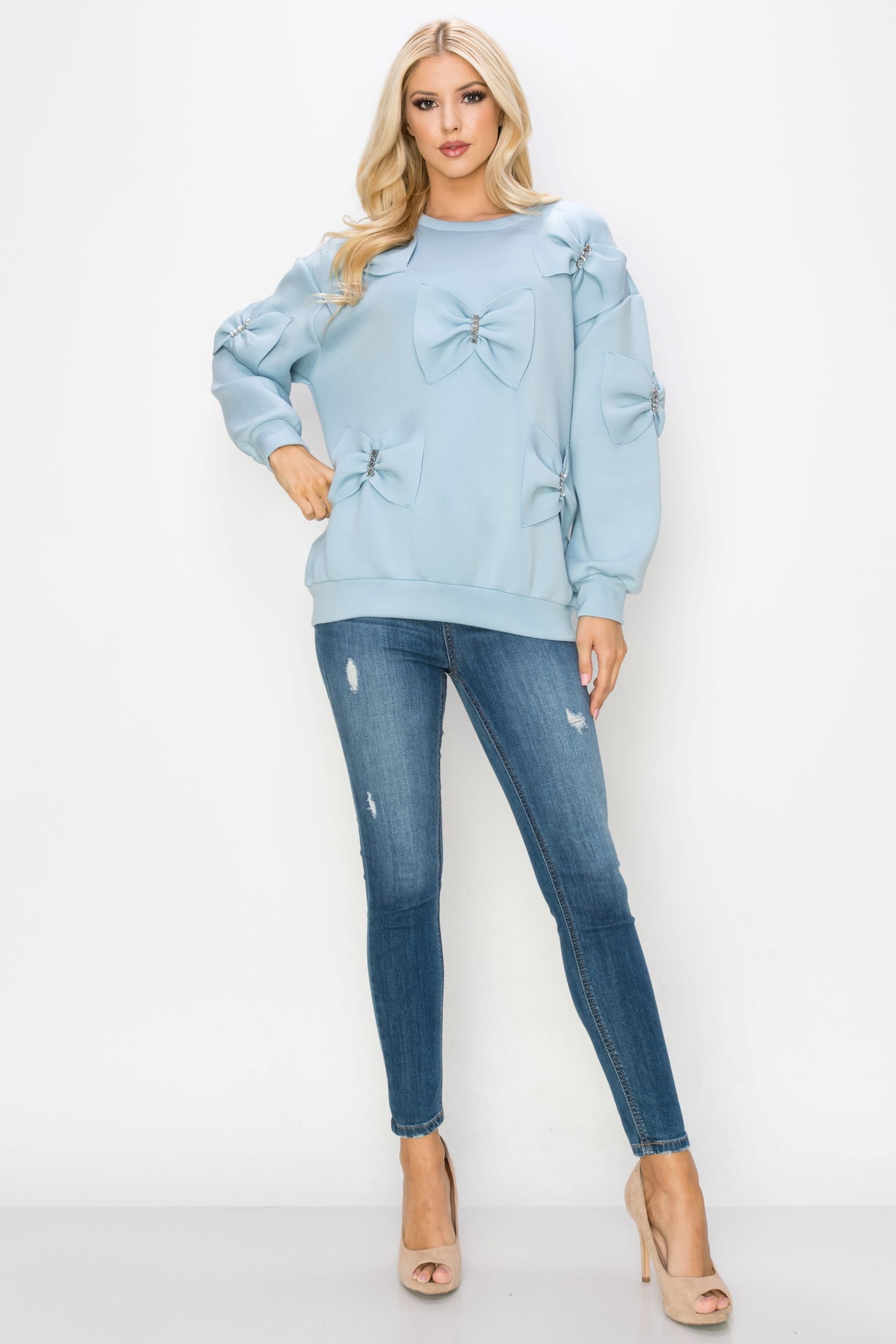 Fiora Stretch French Scuba Ribbon Bow Top