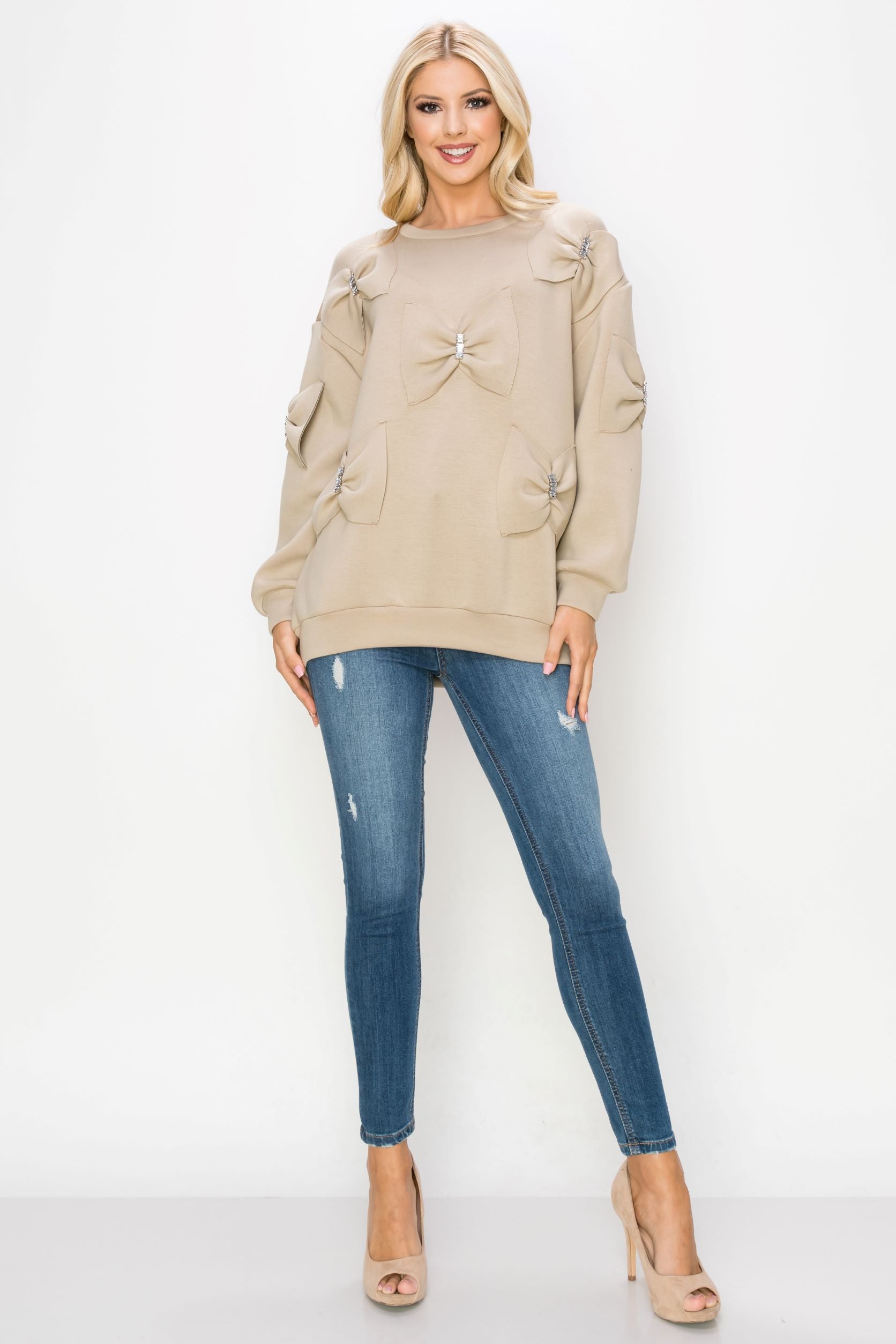 Fiora Stretch French Scuba Ribbon Bow Top