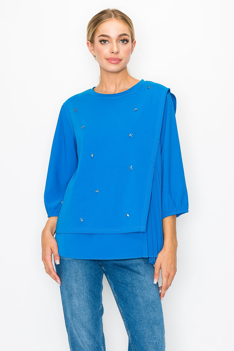 Rilynn Top with Pleating & Diamonds