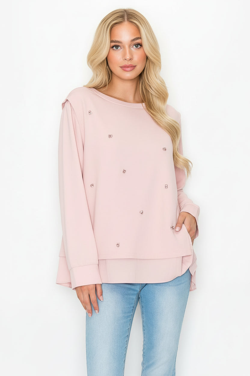 Rilynn Top with Pleating & Diamonds