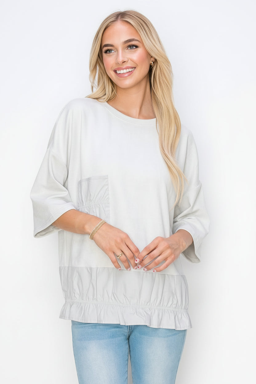 Amy Stretch Suede Top with Cotton Poplin