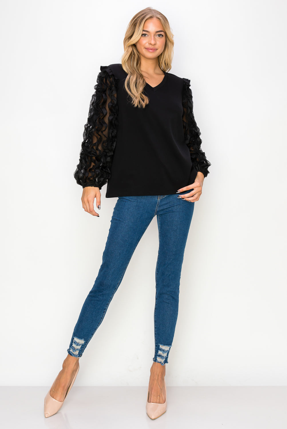 Rhonda Pointe Top with Mesh Lace Swirls