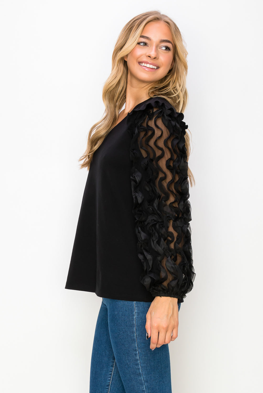 Rhonda Pointe Top with Mesh Lace Swirls