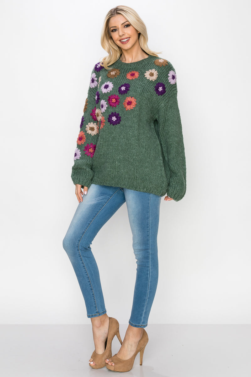 Savita Knitted Crochet Flower Sweater Joh Apparel
