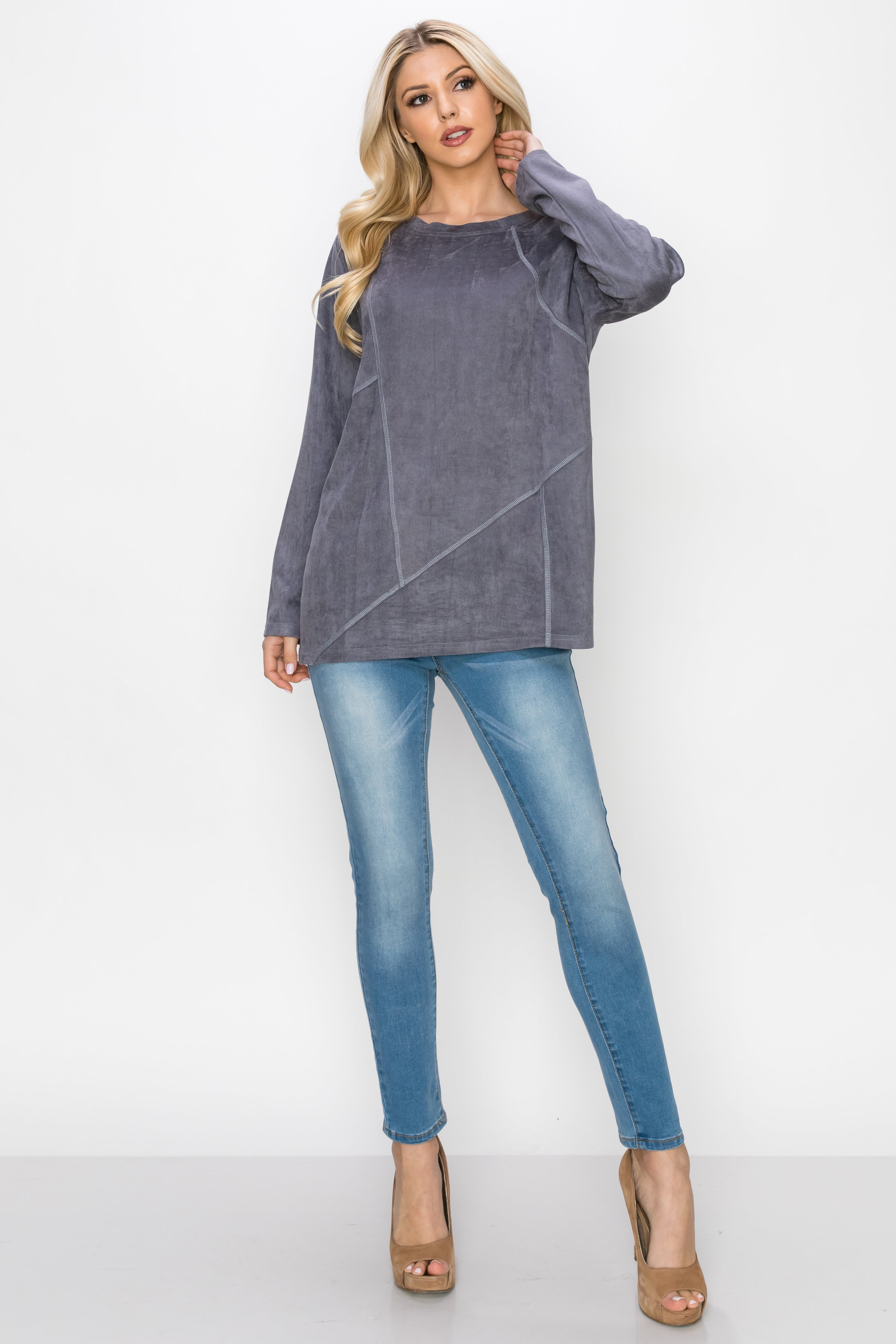 Aldis Stretch Suede Stitched Top