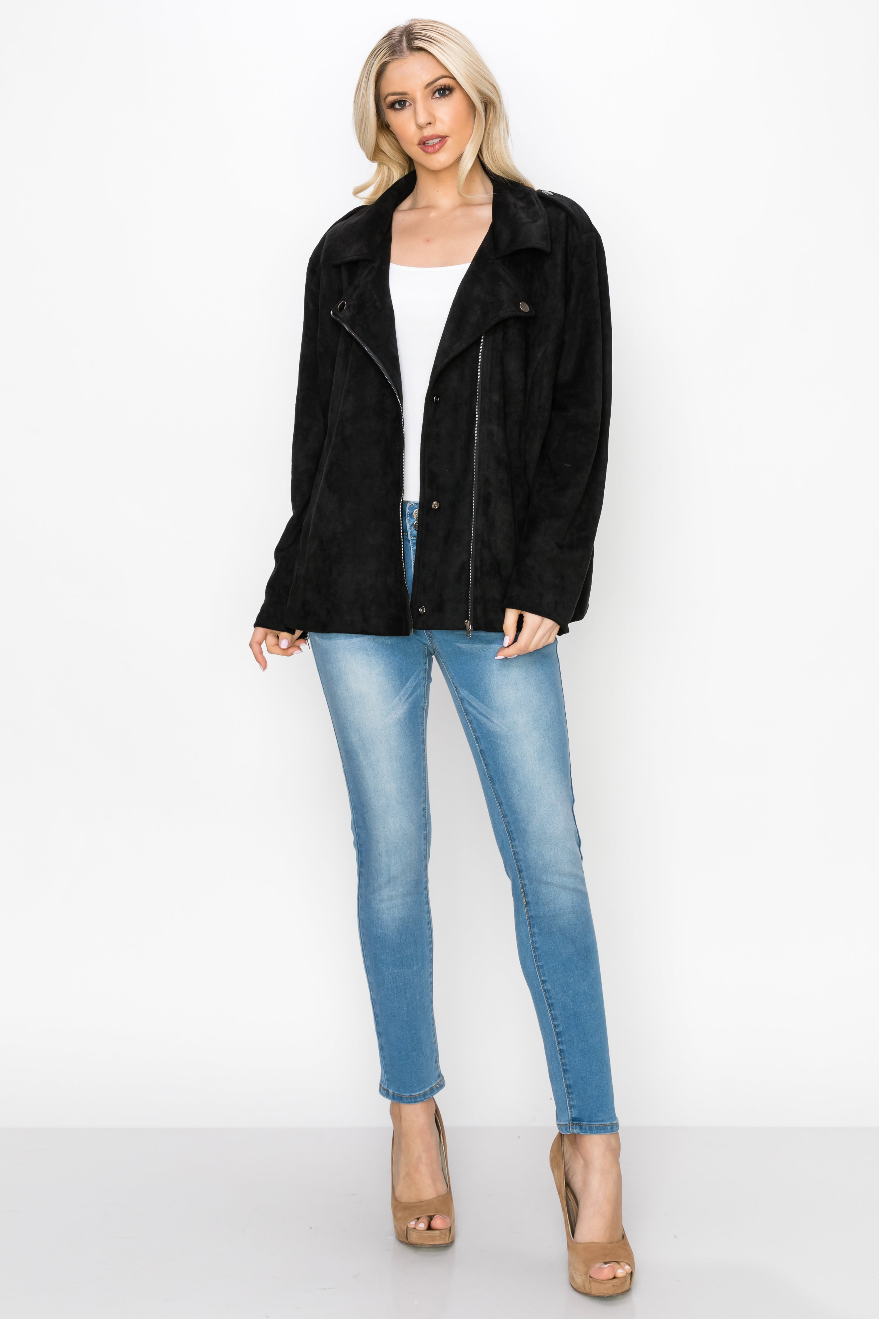 Jemi Stretch Suede Moto Jacket
