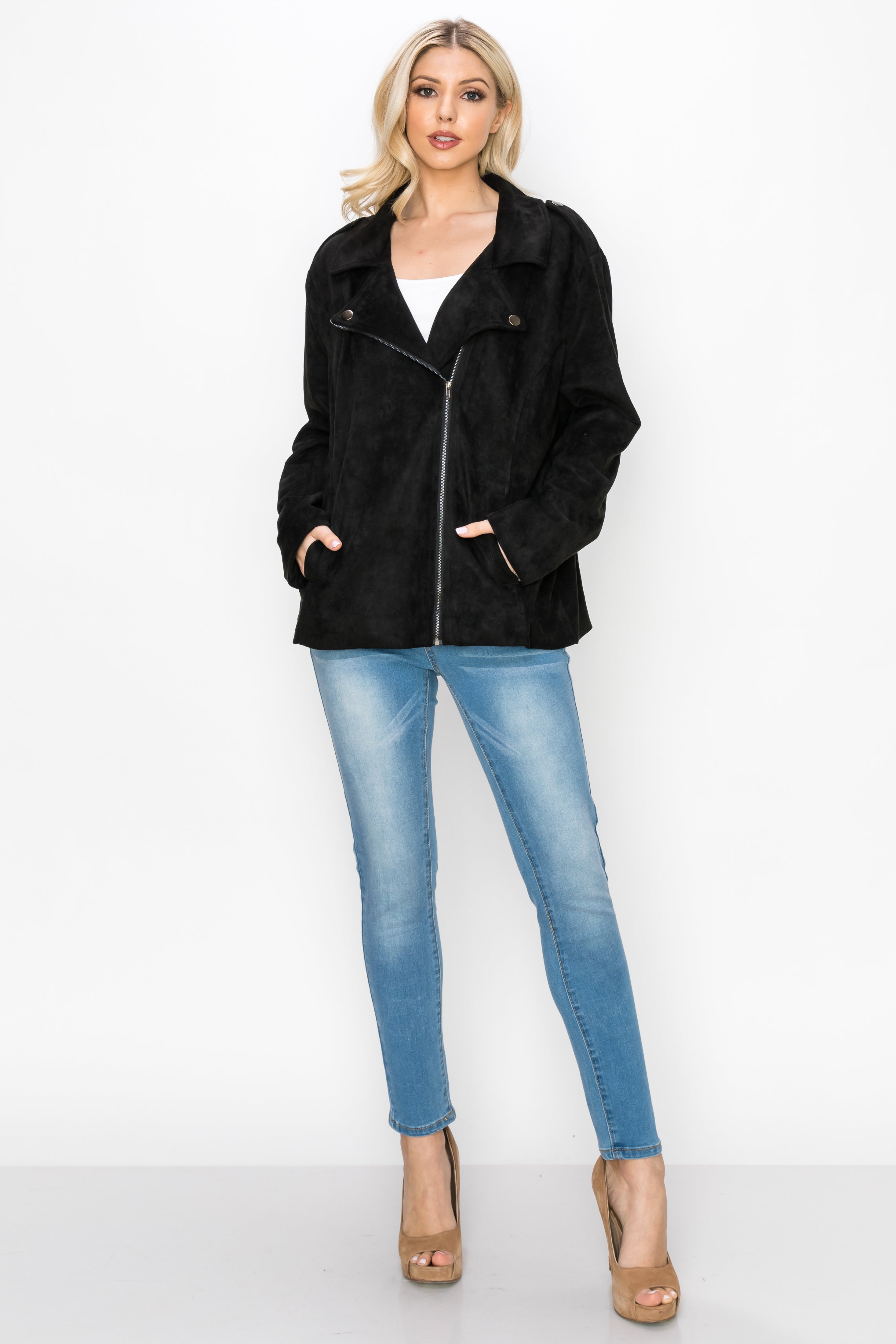 Jemi Stretch Suede Moto Jacket