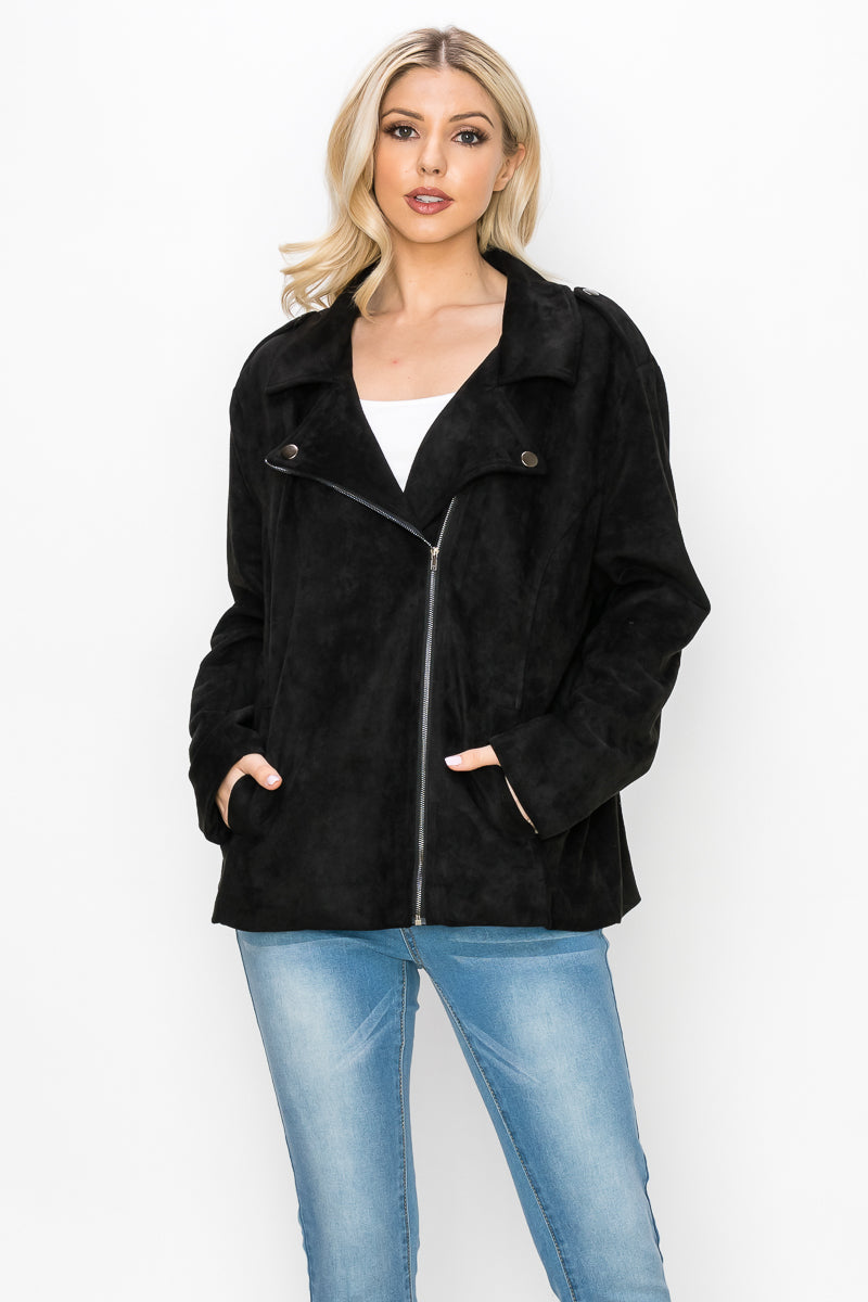 Jemi Stretch Suede Moto Jacket