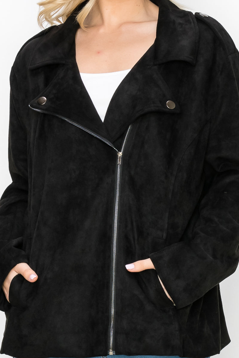 Jemi Stretch Suede Moto Jacket