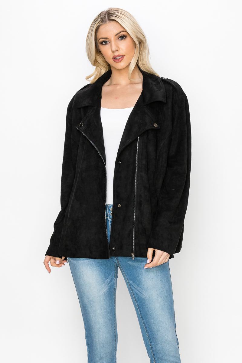 Jemi Stretch Suede Moto Jacket