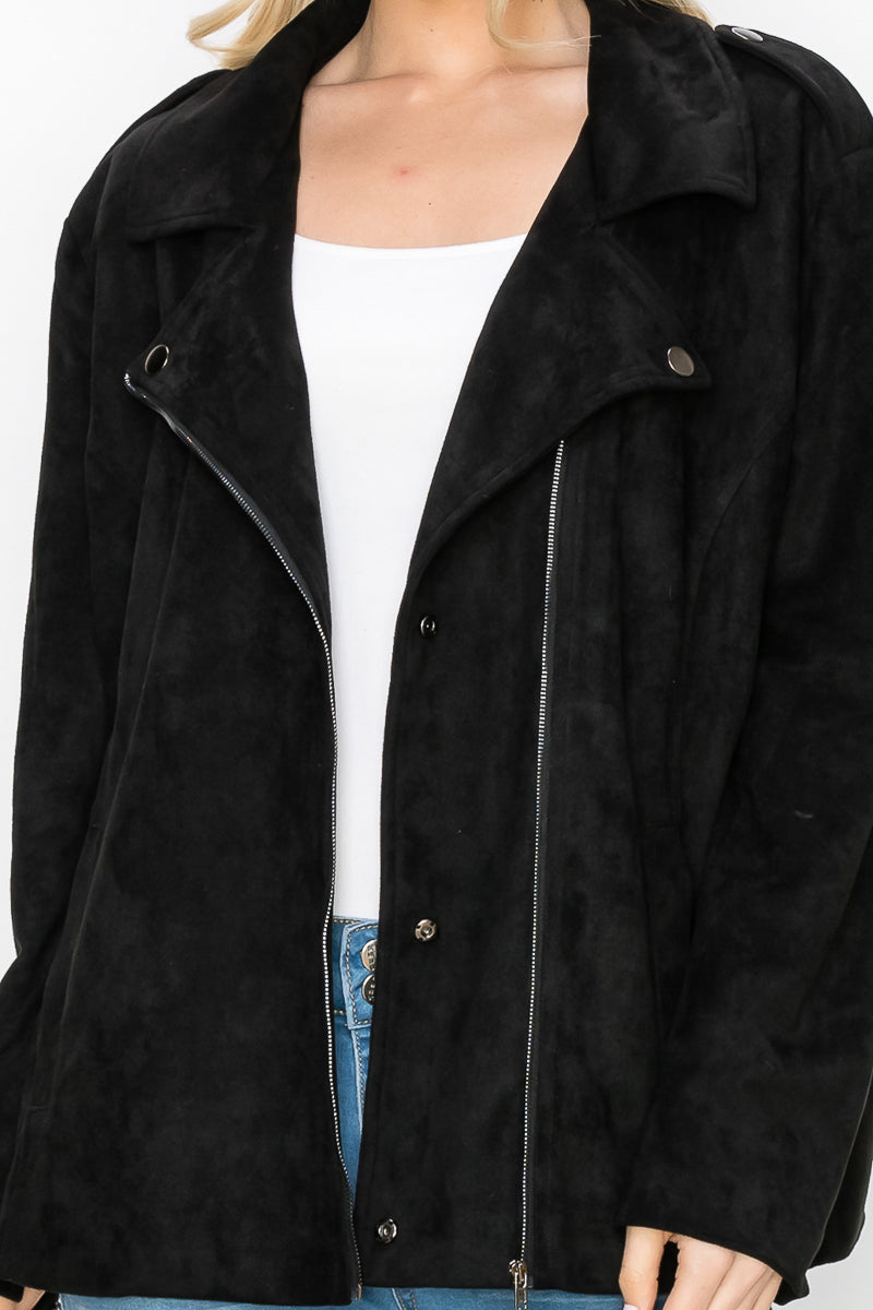 Jemi Stretch Suede Moto Jacket