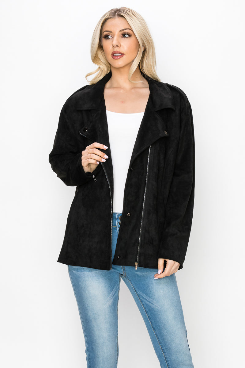 Jemi Stretch Suede Moto Jacket