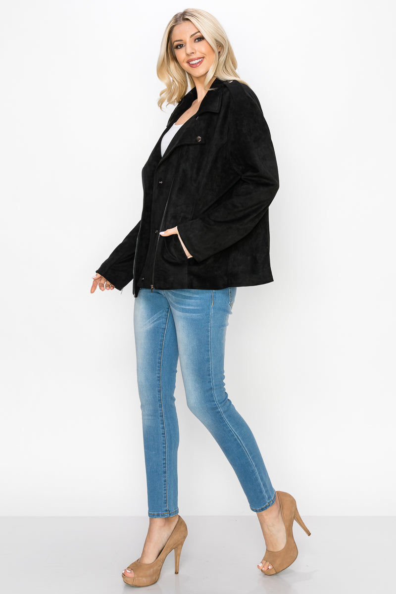 Jemi Stretch Suede Moto Jacket