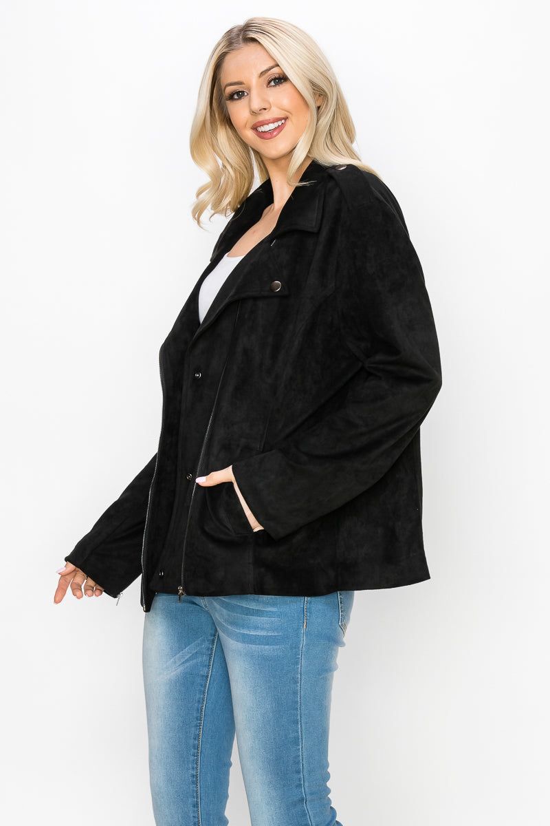 Jemi Stretch Suede Moto Jacket