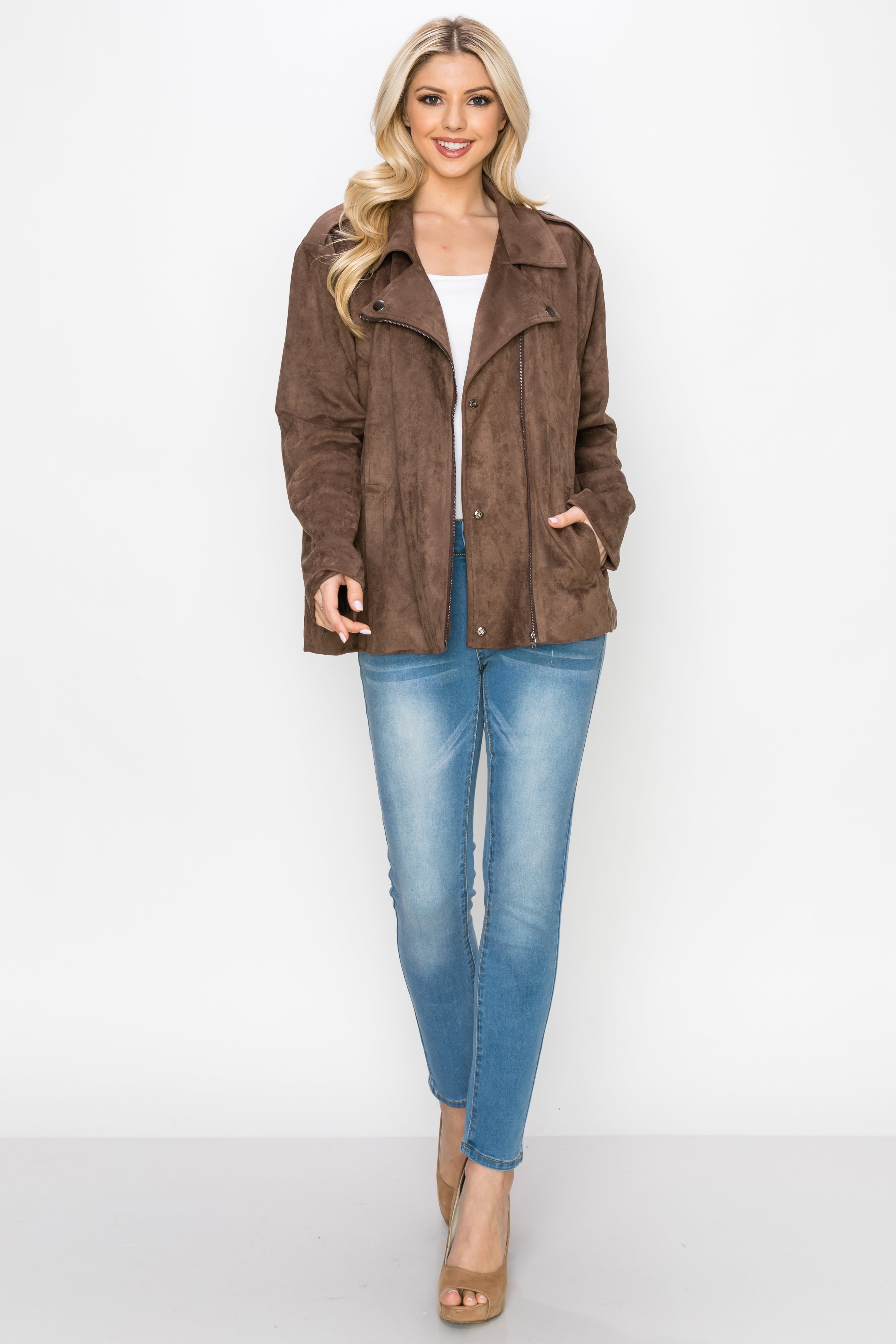 Jemi Stretch Suede Moto Jacket