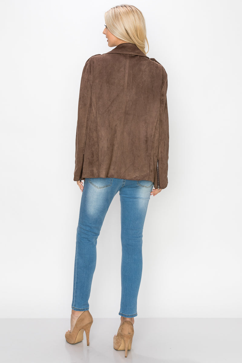 Jemi Stretch Suede Moto Jacket