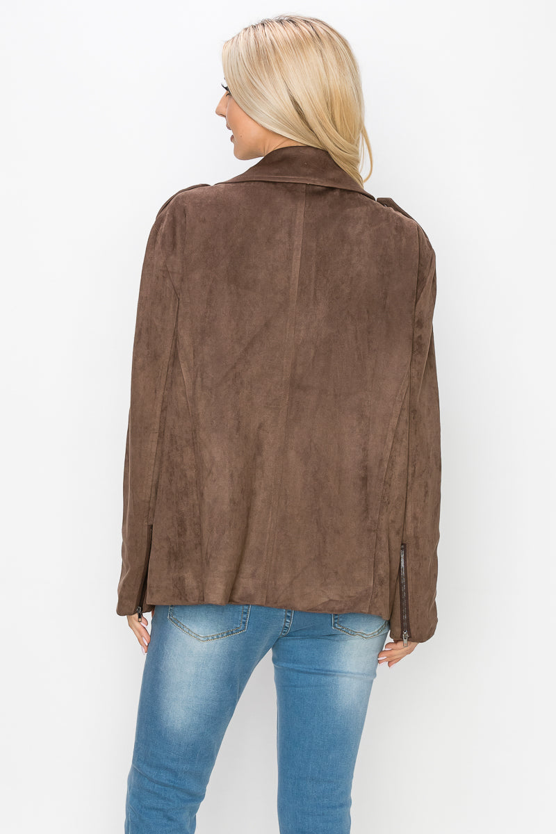 Jemi Stretch Suede Moto Jacket