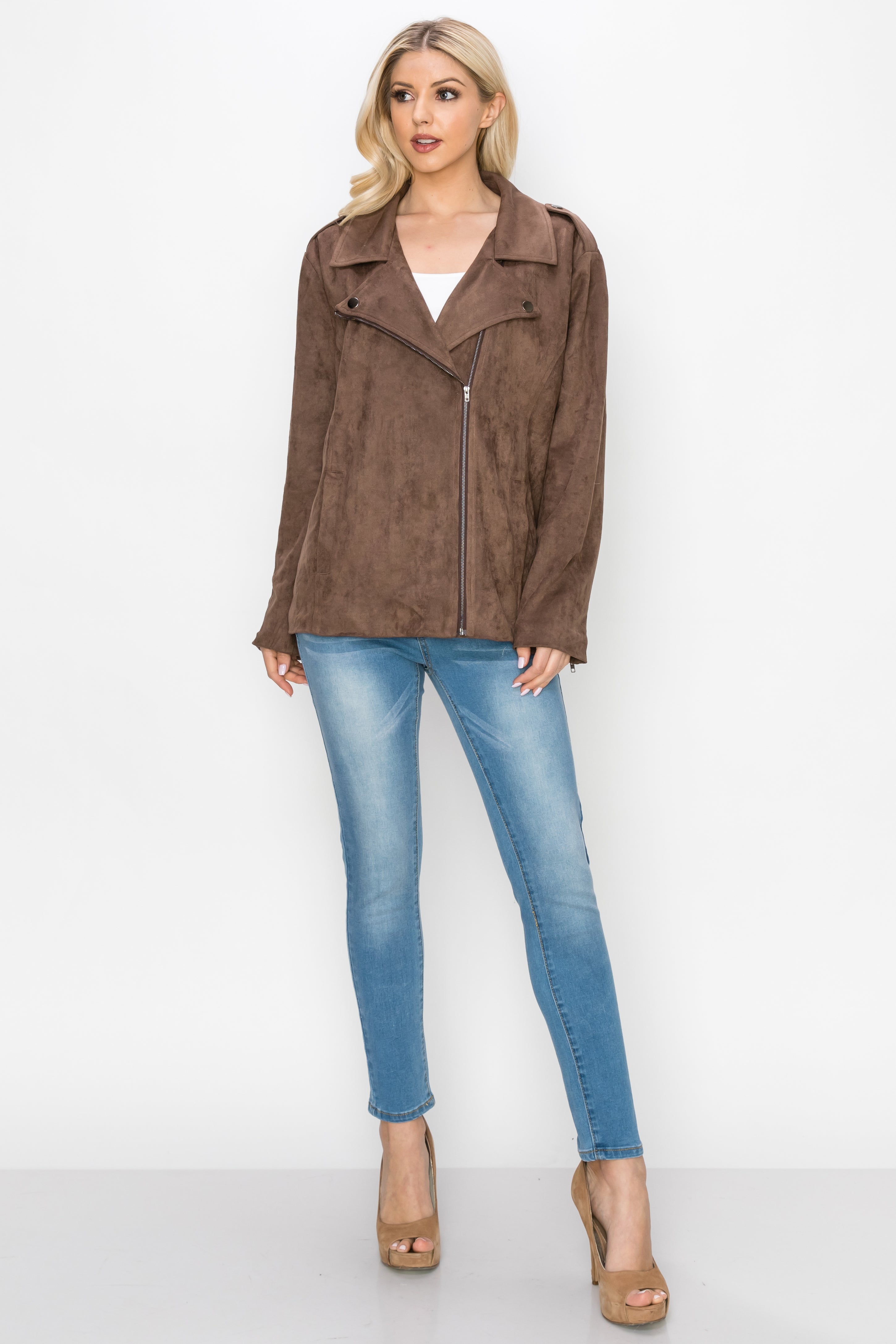 Jemi Stretch Suede Moto Jacket