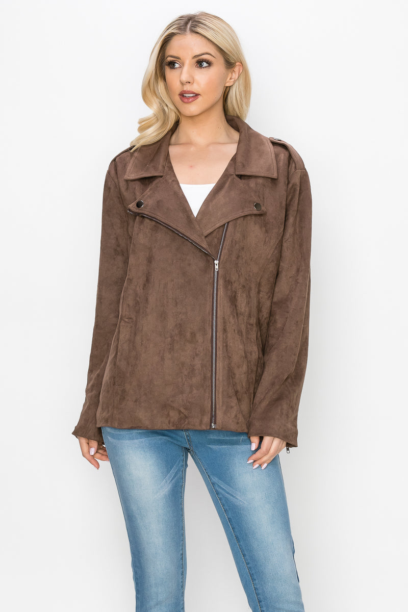 Jemi Stretch Suede Moto Jacket