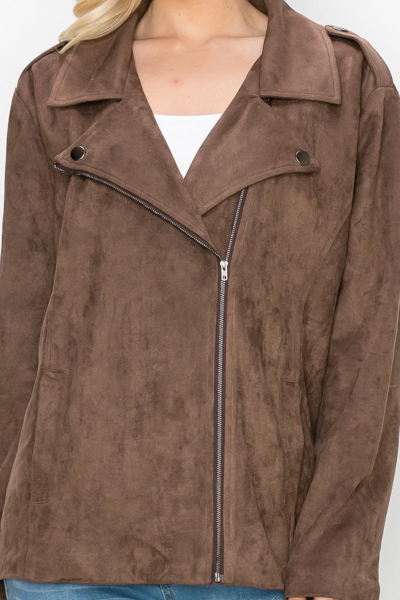 Jemi Stretch Suede Moto Jacket
