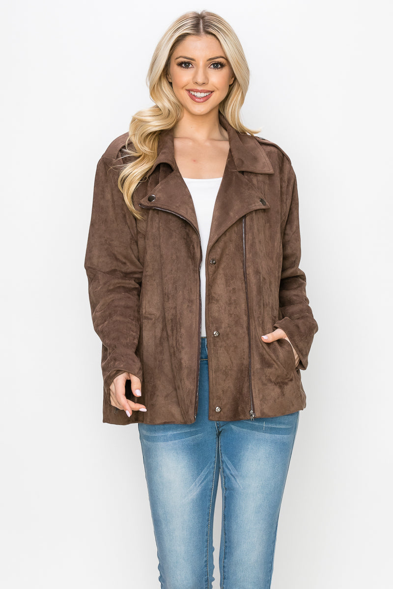 Jemi Stretch Suede Moto Jacket