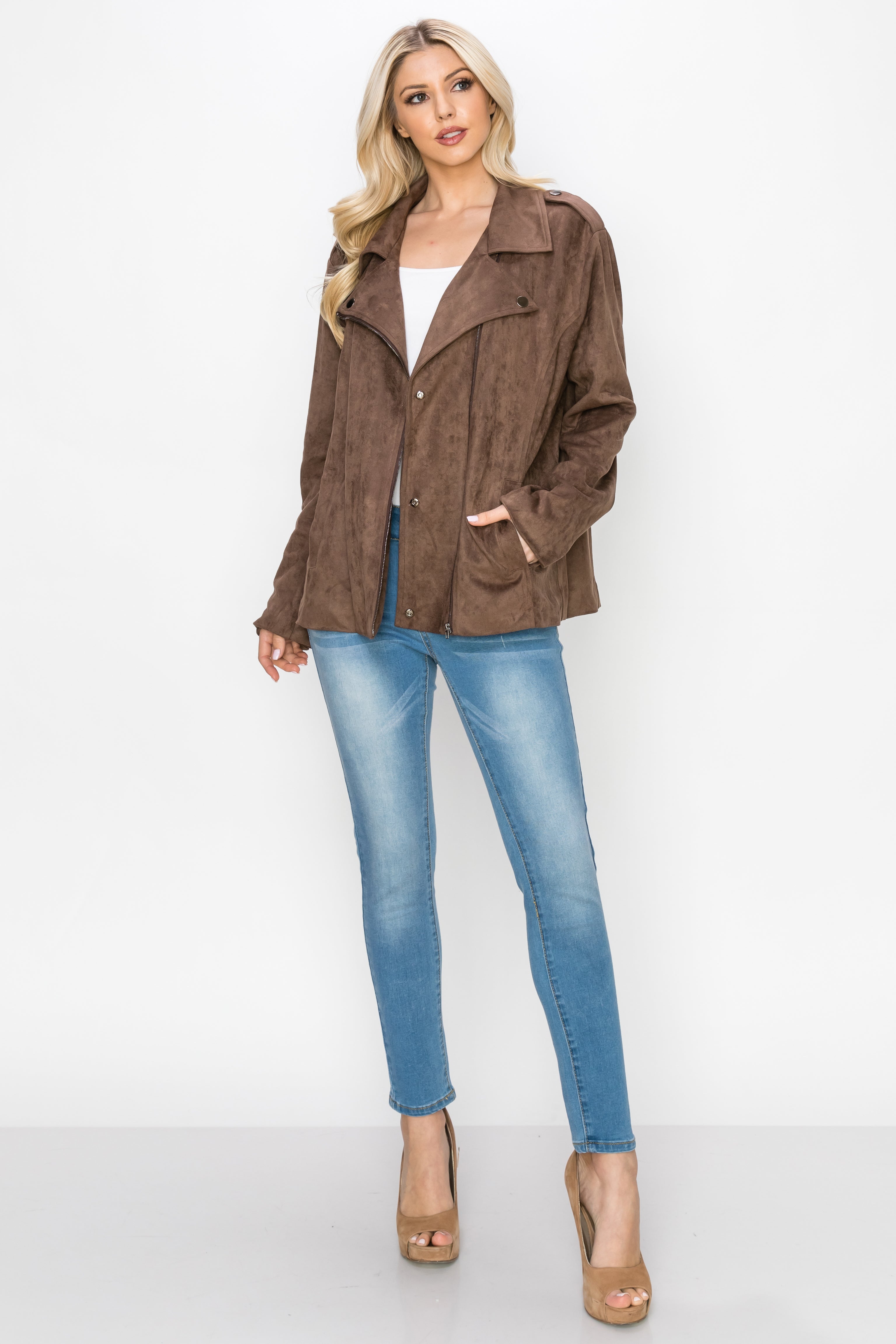 Jemi Stretch Suede Moto Jacket
