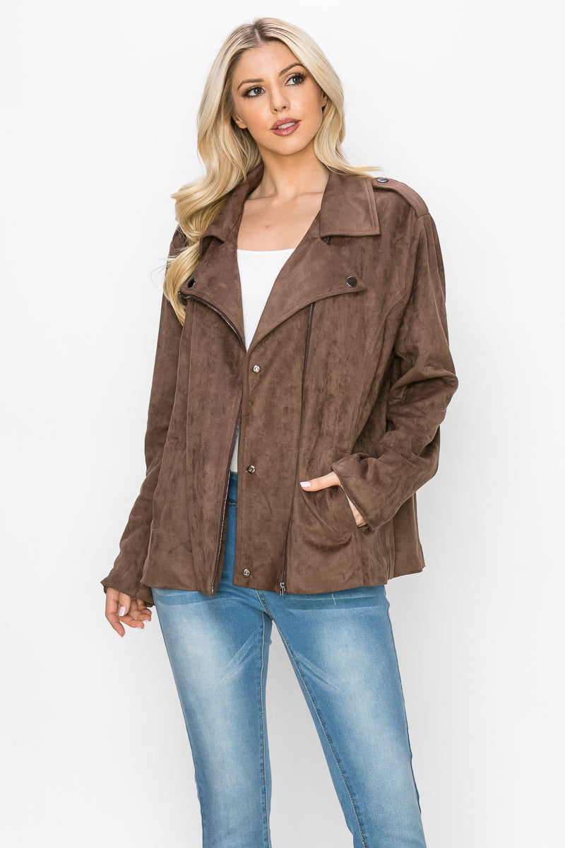 Jemi Stretch Suede Moto Jacket
