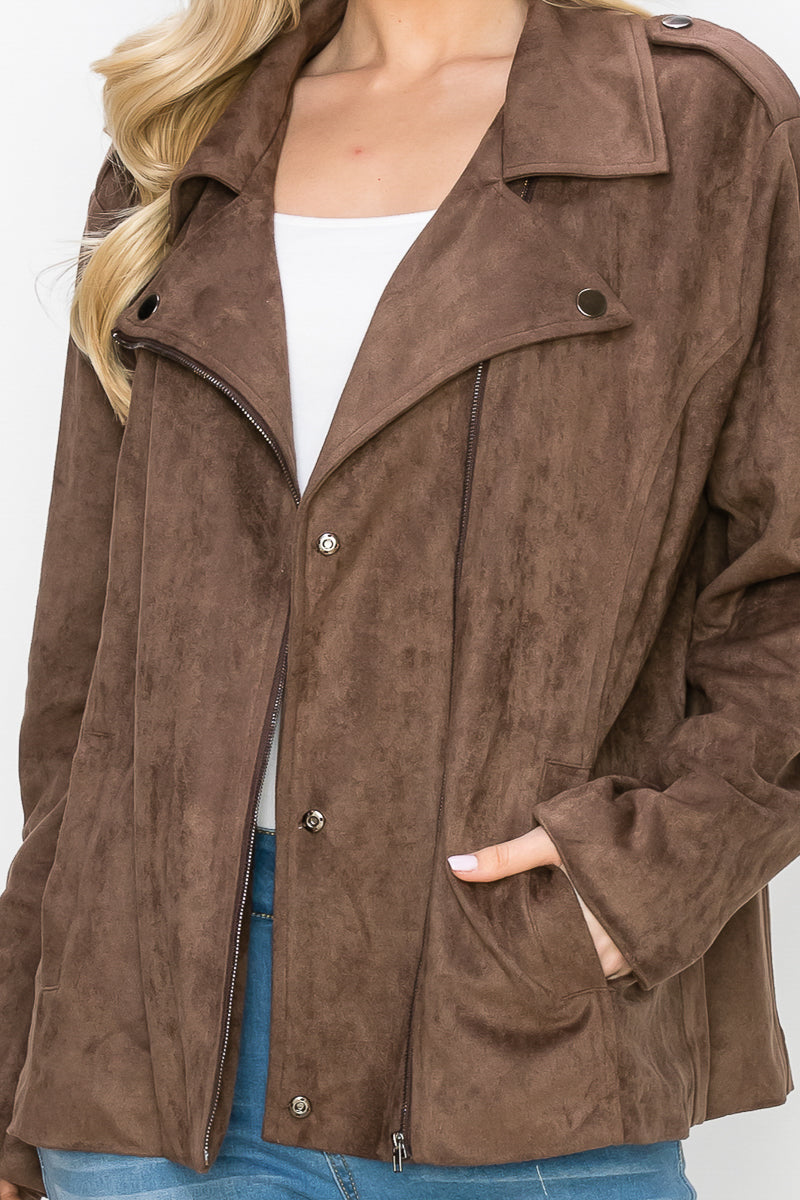 Jemi Stretch Suede Moto Jacket