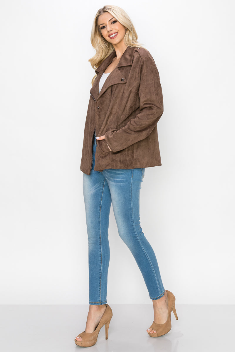 Jemi Stretch Suede Moto Jacket