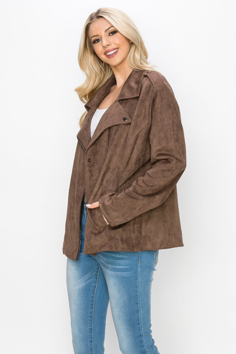 Jemi Stretch Suede Moto Jacket