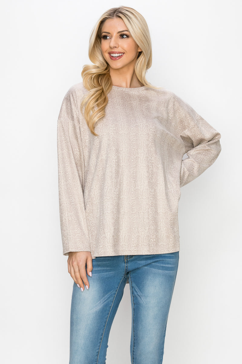 Ailith Stretch Suede Animal Print Top