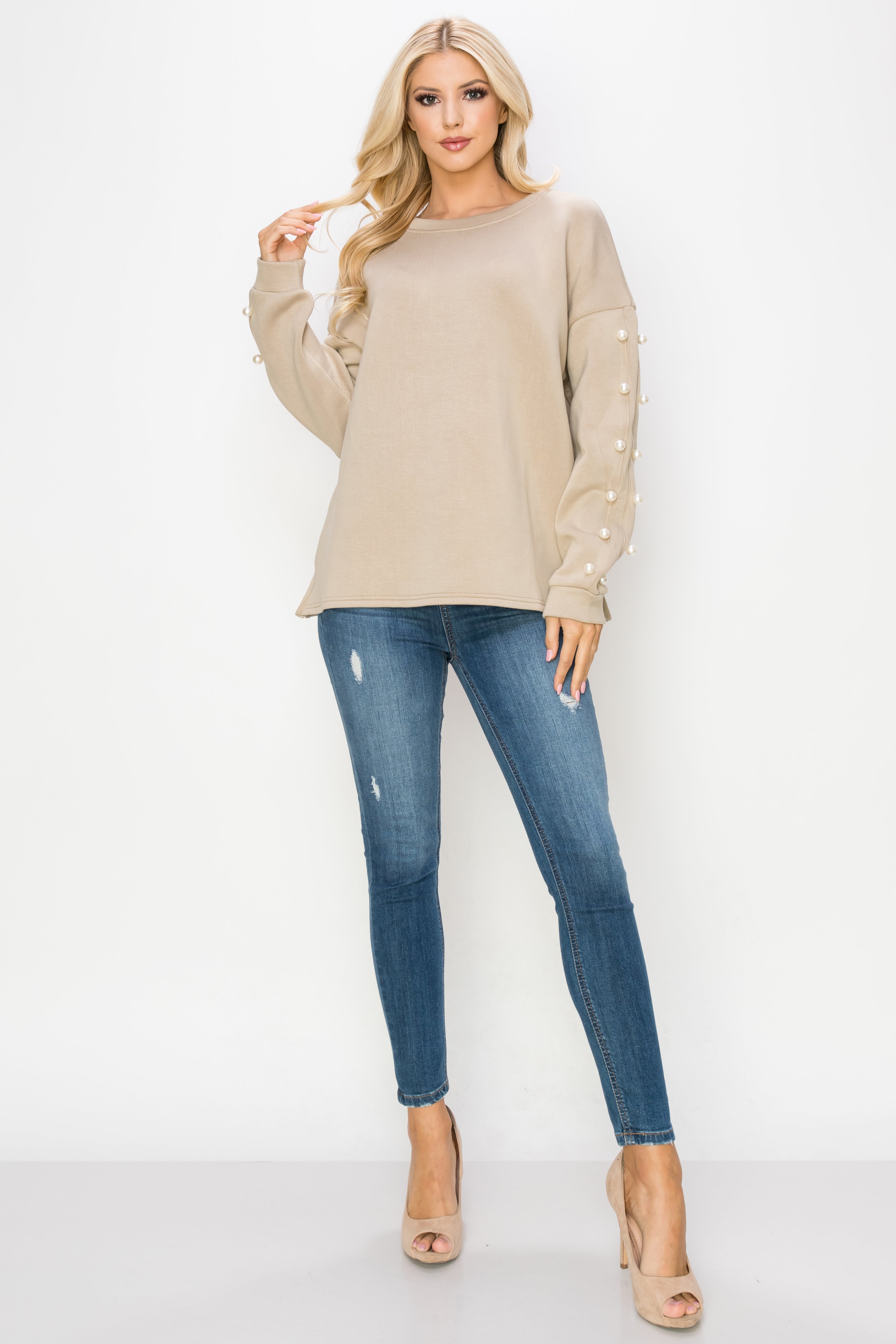 Katri Stretch French Scuba Pearl Top