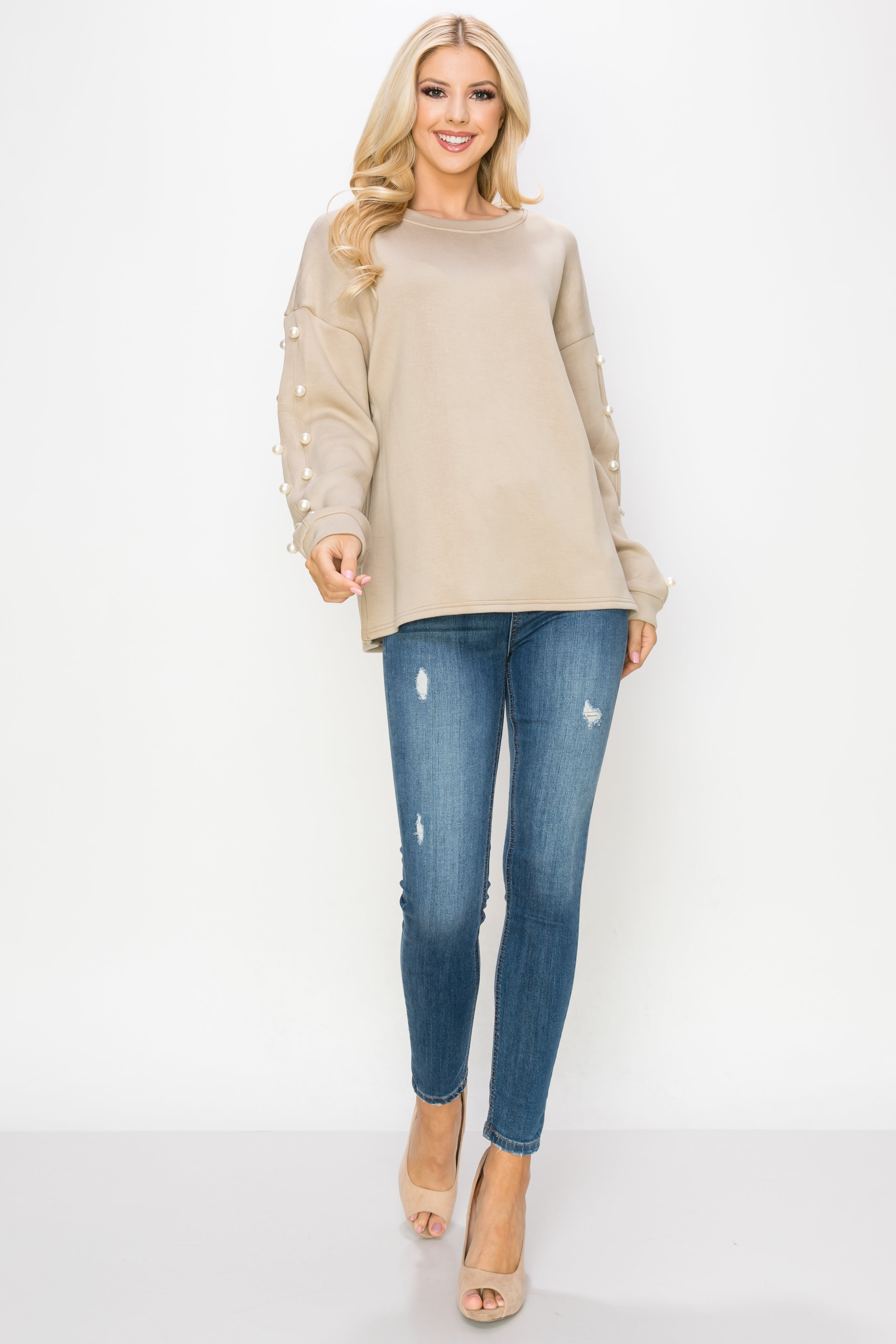 Katri Stretch French Scuba Pearl Top