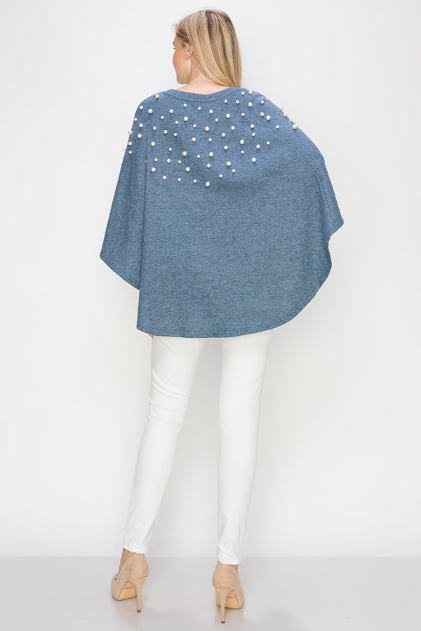 Shelia Stretch Knit Pearl Poncho