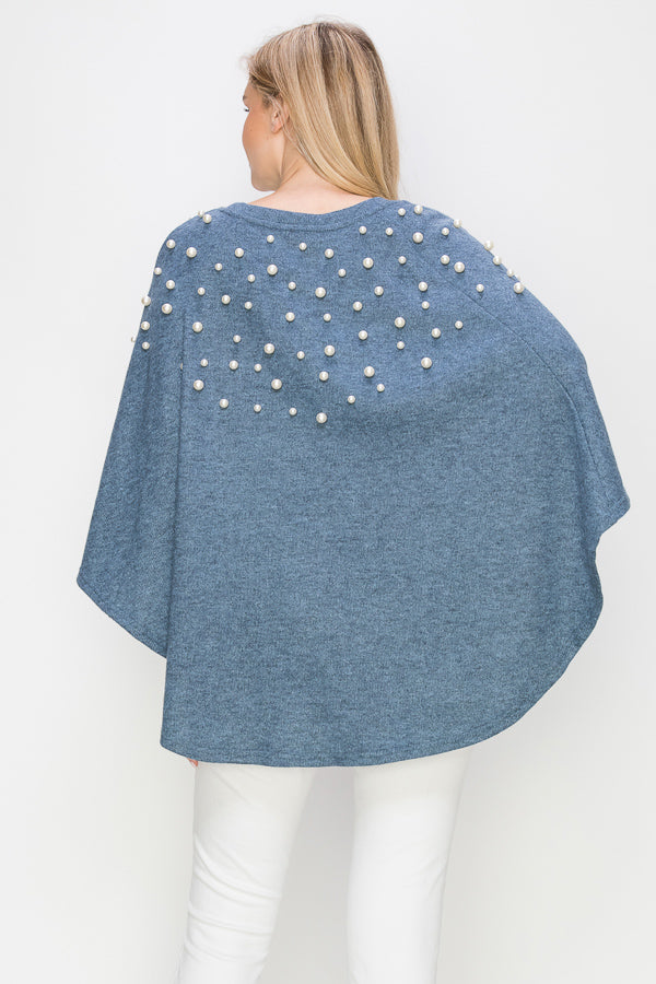 Shelia Stretch Knit Pearl Poncho