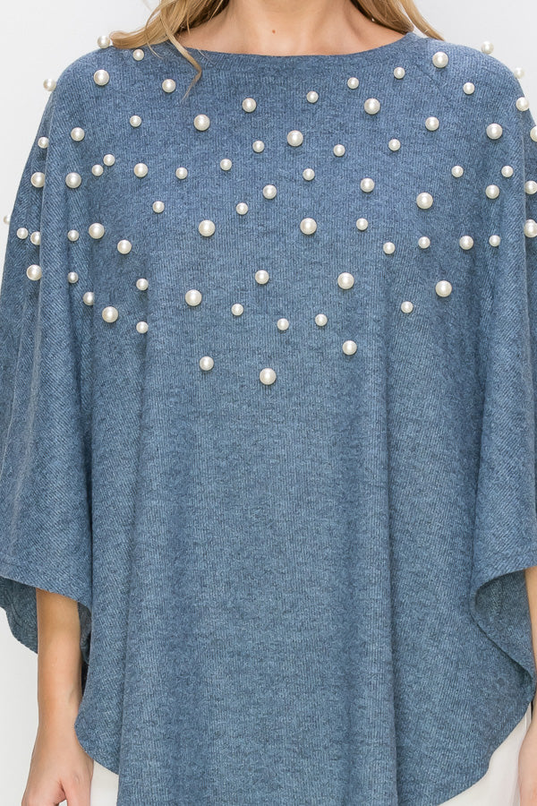 Shelia Stretch Knit Pearl Poncho