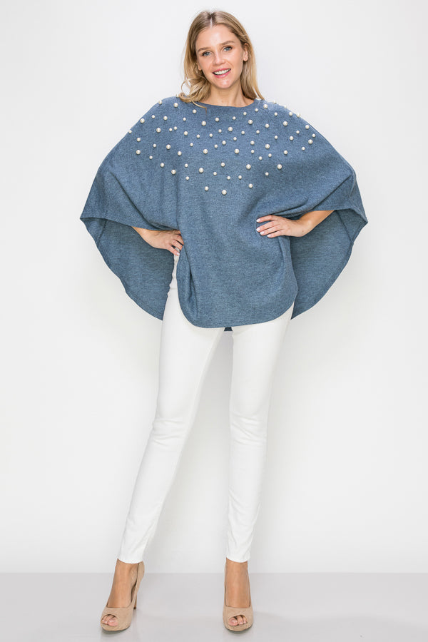 Shelia Stretch Knit Pearl Poncho