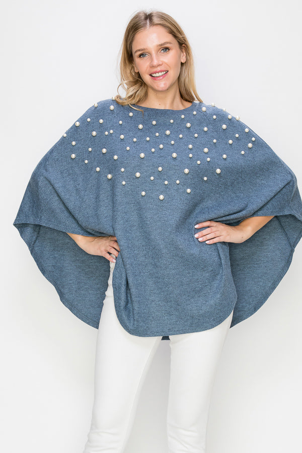 Shelia Stretch Knit Pearl Poncho