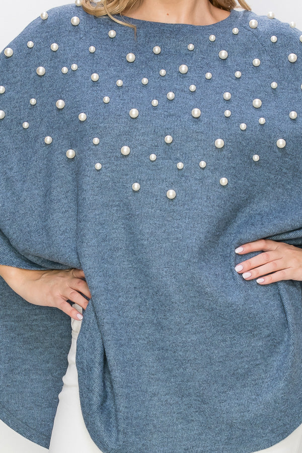 Shelia Stretch Knit Pearl Poncho