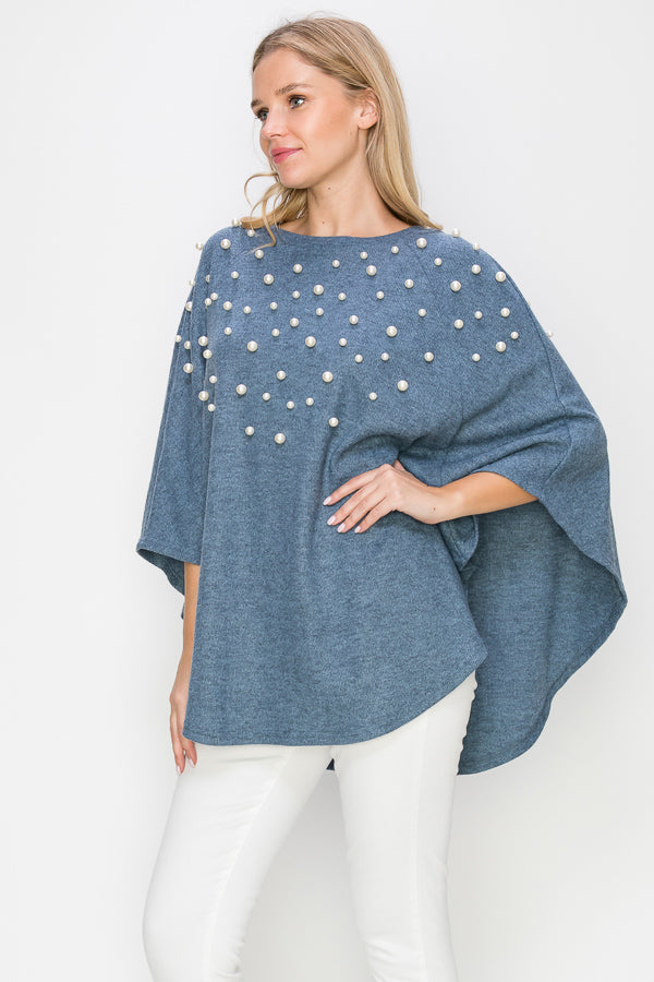 Shelia Stretch Knit Pearl Poncho