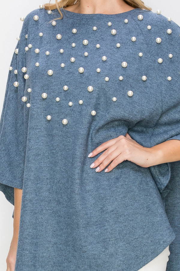 Shelia Stretch Knit Pearl Poncho