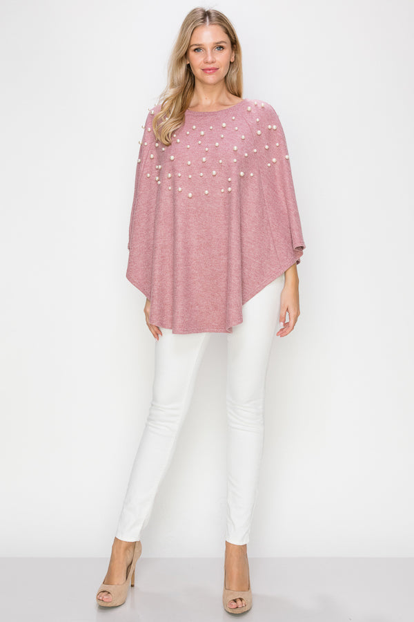 Shelia Stretch Knit Pearl Poncho