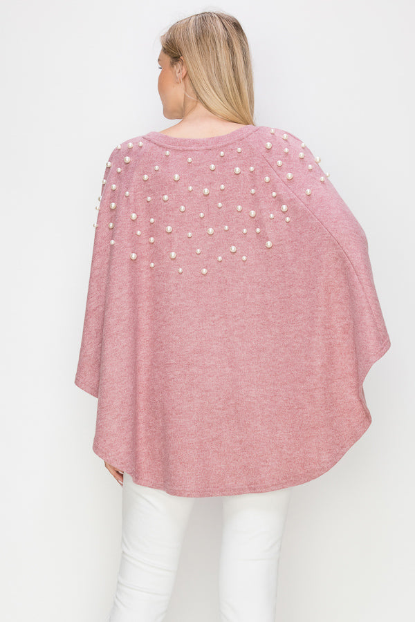 Shelia Stretch Knit Pearl Poncho