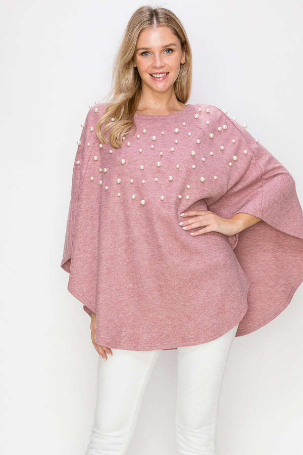 Shelia Stretch Knit Pearl Poncho