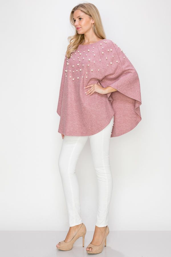 Shelia Stretch Knit Pearl Poncho