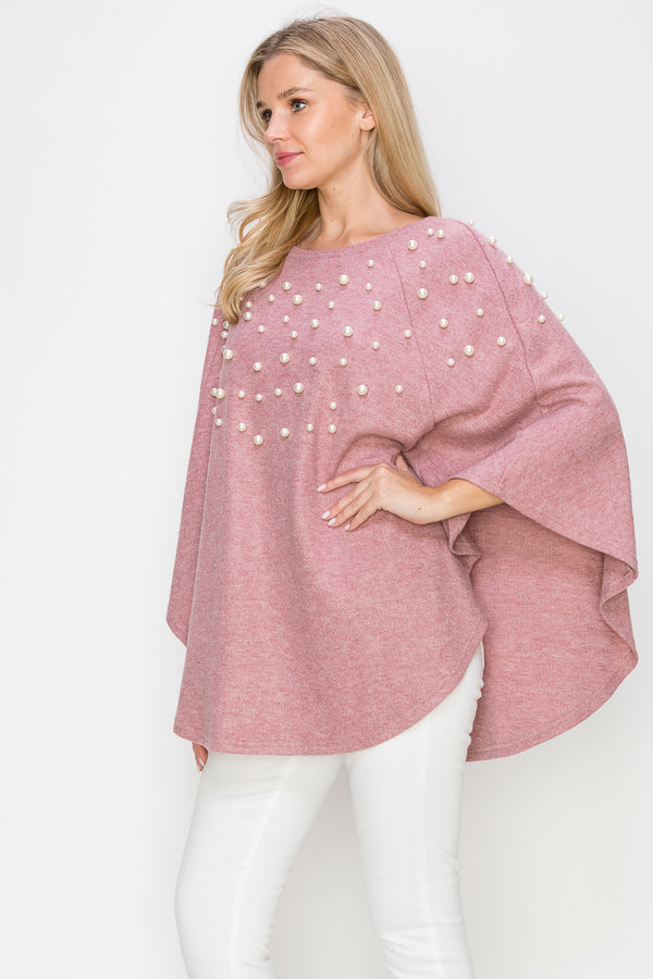 Shelia Stretch Knit Pearl Poncho