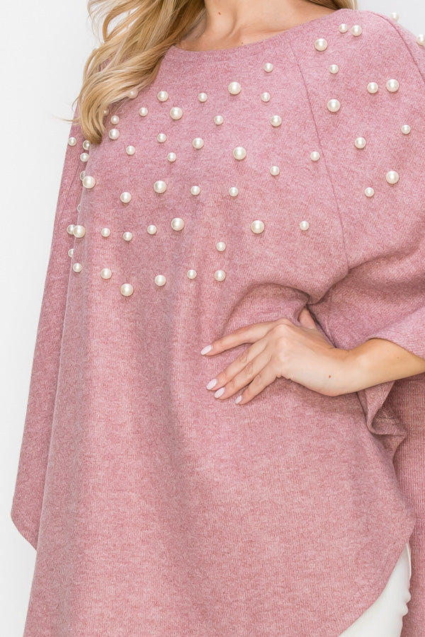 Shelia Stretch Knit Pearl Poncho